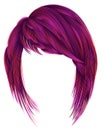 Trendy woman hairs bright pink color. kare with bangs medium