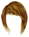 trendy woman hairs bright yellow color. kare with bangs mediu