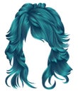 Trendy woman long hairs blue colors .beauty fashion . realisti