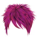 Trendy woman short hairs bright pink colors . fringe . fashion