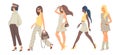 Trendy women. Cartoon stylish girl characters wearing stylish casual and hipster fashion clothes. Vector collection of