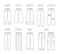 Trendy women jeans styles vector thin line icons Royalty Free Stock Photo