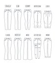 Trendy women jeans styles vector thin line icons Royalty Free Stock Photo