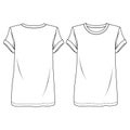 Trendy Women short sleeves t-shirt with padded shoulders fashion flat sketch template. Girls Tunic Length Tee Technical Fashion