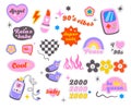 Trendy Y2K retro sticker set, girly vintage patch collection, glamorous90s and 2000s style icon Royalty Free Stock Photo