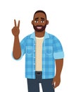Trendy young African American man showing victory, peace, V or winning gesture. Person making two sign with fingers. Royalty Free Stock Photo