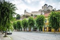 Trenicn Castle and old square in Trencin Royalty Free Stock Photo