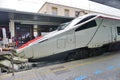 Trenitalia high speed trains (Italo, Frecciarossa and Frecciabianca) at the Venice St. Lucia railway stat Royalty Free Stock Photo