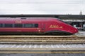 Trenitalia high speed trains (Italo, Frecciarossa and Frecciabianca) at the Venice St. Lucia railway stat Royalty Free Stock Photo