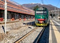 Trenord Locomotive at Luino railway Station, is a border railway station in Italy, province of Varese, Italy