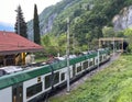 Trenord train leaving the Varenna-Esino-Perledo Train Station in Perledo, Italy.