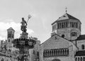 Trento city: main square Piazza Duomo, with clock tower and the Late Baroque Fountain of Neptune. City in Trentino Alto Adige, nor Royalty Free Stock Photo