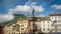 Trento city: main square Piazza Duomo, with clock tower and the Late Baroque Fountain of Neptune. City in Trentino Alto Adige, nor Royalty Free Stock Photo