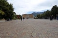 Piazza Fiera with the Bishop`s Palace in the city center of Trento.