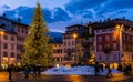 TRENTO, Italy, December 16, 2017: Christmas in Trento, a charming old town with the Christmas lights.