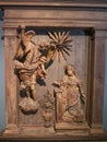 TRENTO, ITALY - JUNE, 1, 2019: carved sculpture of the annunciation of mary at buonconsiglio castle