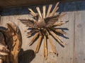 TRENTO, ITALY - JUNE, 1, 2019: wooden sculpture of a dove at the annunciation of mary- located at buonconsiglio castle