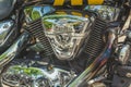 Trento, July 22, 2017: Show classic motorcycles. Motorcycle parts details. Vintage filter effect Royalty Free Stock Photo