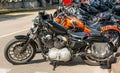 Trento, July 22, 2017: Show classic motorcycles. Motorcycle parts details. Vintage filter effect Royalty Free Stock Photo