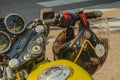 Trento, July 22, 2017: Show classic motorcycles. Motorcycle parts details. Vintage filter effect Royalty Free Stock Photo