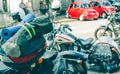 Trento, July 22, 2017: Show classic motorcycles. Motorcycle parts details. Vintage filter effect Royalty Free Stock Photo