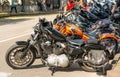 Trento, July 22, 2017: Show classic motorcycles. Motorcycle parts details. Vintage filter effect Royalty Free Stock Photo