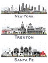 Trenton New Jersey, Santa Fe New Mexico and New York USA City Skyline Set