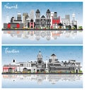 Trenton and Newark New Jersey City Skylines Set with Color Buildings, Blue Sky and Reflections Royalty Free Stock Photo