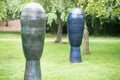 TRENTON, NJ - JUNE 17, 2017: Three Graces by Toshiko Takaezu at Grounds for Sculpture