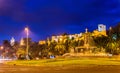 Tres Gracias Fountain and Alcazaba Castle in Malaga - Adalusia, Spain