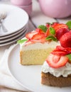 Mexican soaked cake topped with strawberries and cream