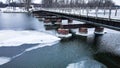 Winter Wisconsin trestle trail bridge over lake Royalty Free Stock Photo