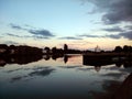 Trews Weir River Exe Reflections, Exeter at Dusk Royalty Free Stock Photo