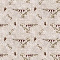 TRex dinosaur extinct seamless linen style pattern. Organic natural tone on tone fossil design for throw pillow, soft