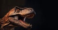 Trex, Tyrannosaurus rex.Head close of Green Dinosaur Tyrannosaurus Rex with open mouth in attack position dark