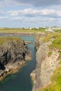 Treyarnon Bay coast Cornwall England UK Cornish north between Newquay and Padstow on a sunny summer day Royalty Free Stock Photo