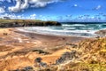 Treyarnon Bay Cornwall England UK Cornish north coast between Newquay and Padstow in colourful HDR Royalty Free Stock Photo