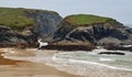 Treyarnon Bay North Cornwall on the ebbing tide on a summers day. Royalty Free Stock Photo