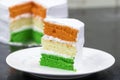 Tricolor Tiranga Layed sponge Cake - Concept for Happy Independence day india or Republic Day india greeting card