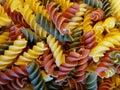 Tri colored spiral pasta uncooked