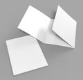 Tri-fold Blank white reinforced A4 single pocket folder catalog on grey background for mock up. 3D rendering. Royalty Free Stock Photo