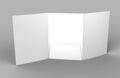 Tri-fold Blank white reinforced A4 single pocket folder catalog on grey background for mock up. 3D rendering. Royalty Free Stock Photo