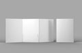 Tri-fold Blank white reinforced A4 single pocket folder catalog on grey background for mock up. 3D rendering. Royalty Free Stock Photo