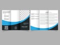 tri-fold brochure design with blue and black wave. Flyer for printing. Royalty Free Stock Photo