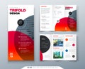 Tri fold brochure design. Business template for tri fold flyer. Layout with modern circle photo and abstract background Royalty Free Stock Photo