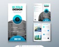 Tri fold brochure design. Business template for tri fold flyer with modern circle photo and abstract background Creative Royalty Free Stock Photo