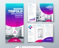 Tri fold brochure design. Cool business template for tri fold flyer. Layout with modern circle photo and abstract