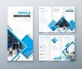 Tri fold brochure design. Corporate business template for tri fold flyer with rhombus square shapes. Royalty Free Stock Photo