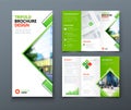 Tri fold brochure design. Corporate business template for tri fold flyer with rhombus square shapes. Royalty Free Stock Photo