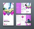 Tri fold brochure design. Corporate business template for tri fold flyer with rhombus square shapes. Royalty Free Stock Photo